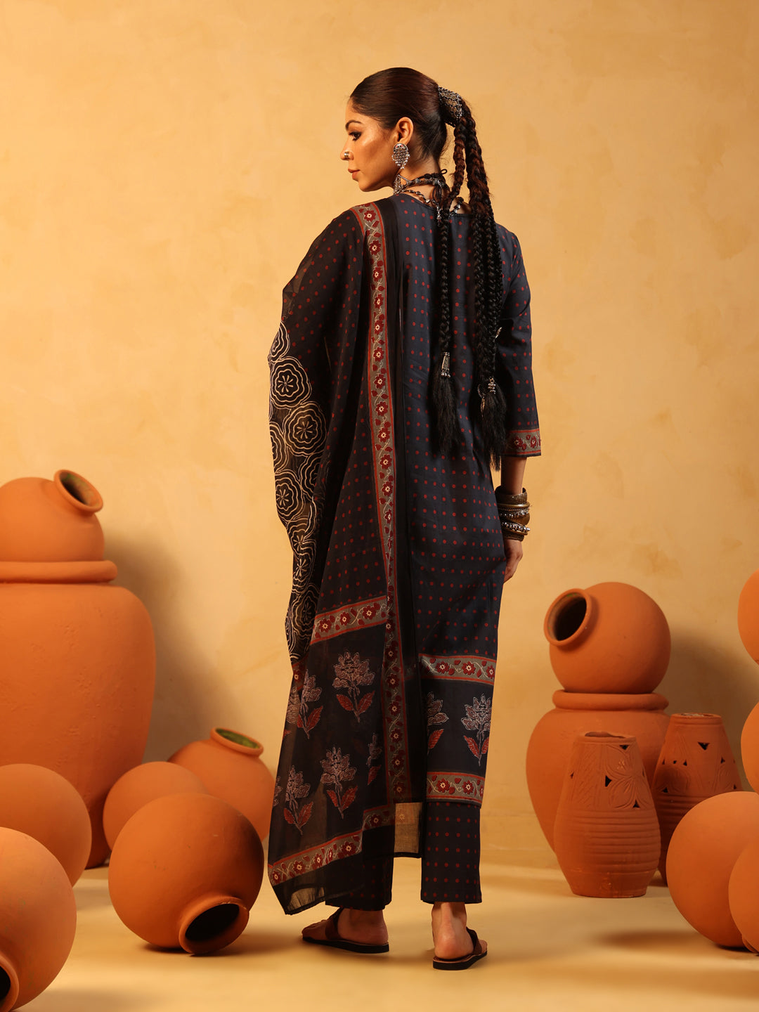 Vatika | Midnight Ajrakh Cotton Suit Set