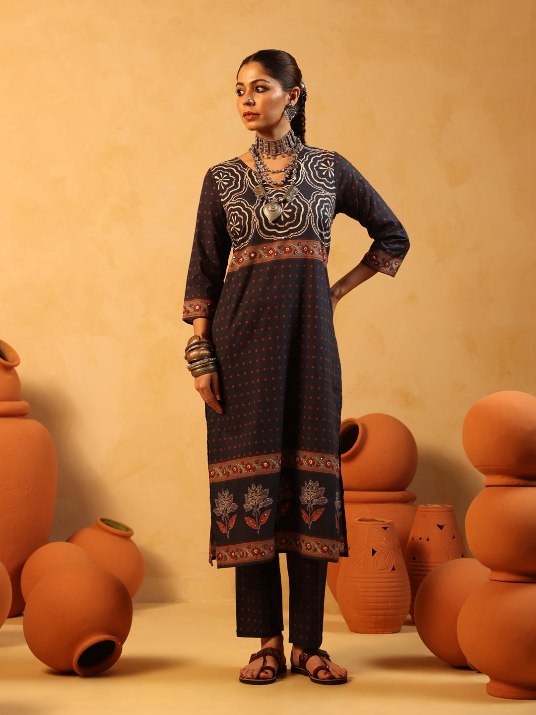 Vatika | Midnight Ajrakh Cotton Suit Set