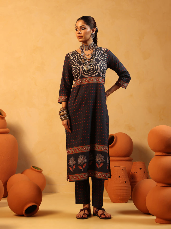 Vatika | Midnight Ajrakh Cotton Suit Set