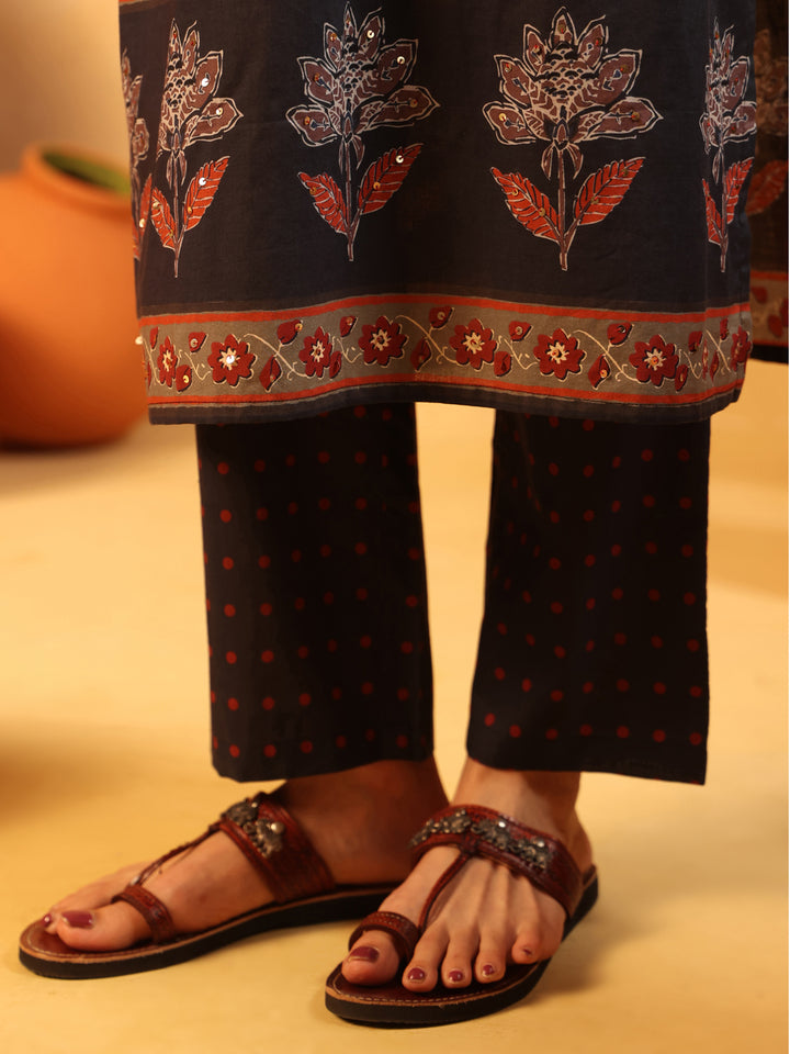Vatika | Midnight Ajrakh Cotton Suit Set