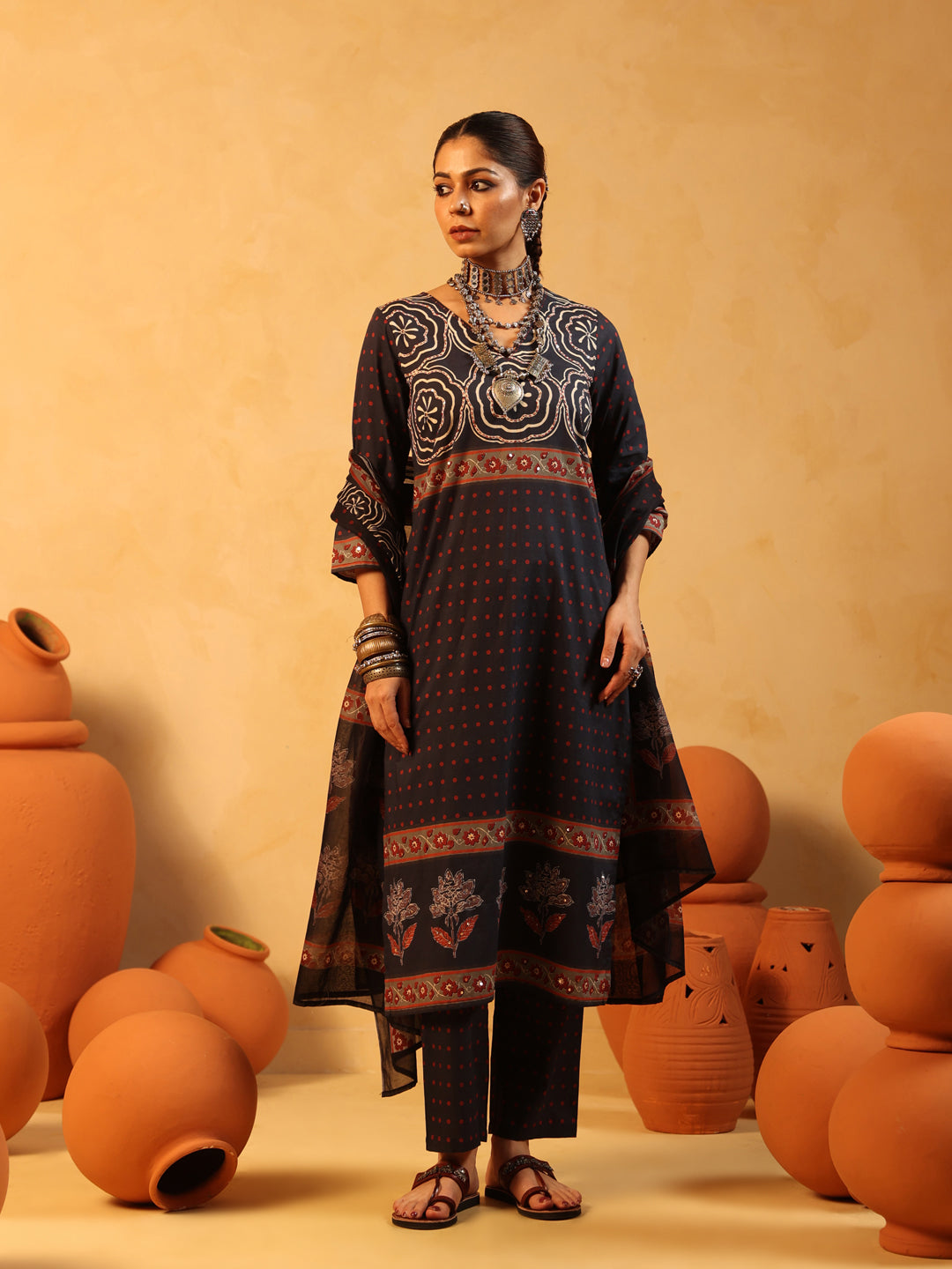 Vatika | Midnight Ajrakh Cotton Suit Set