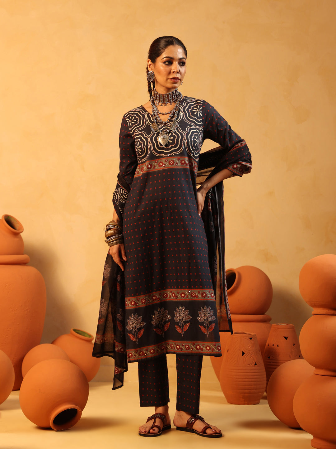 Vatika | Midnight Ajrakh Cotton Suit Set