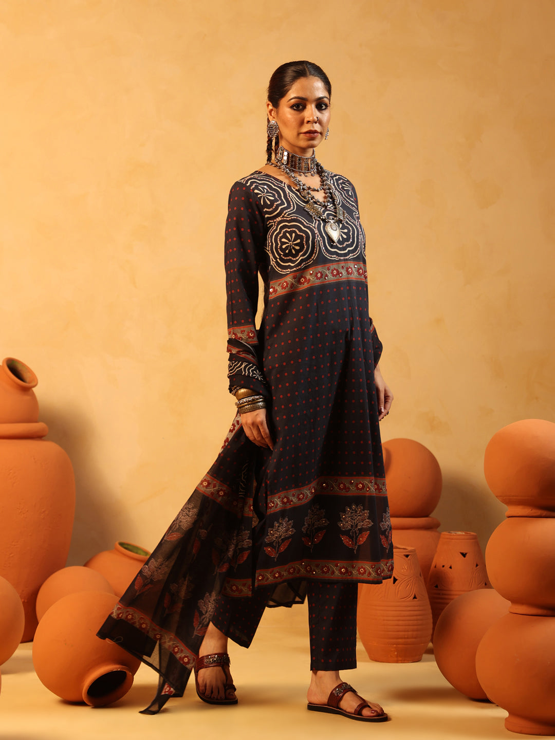 Vatika | Midnight Ajrakh Cotton Suit Set