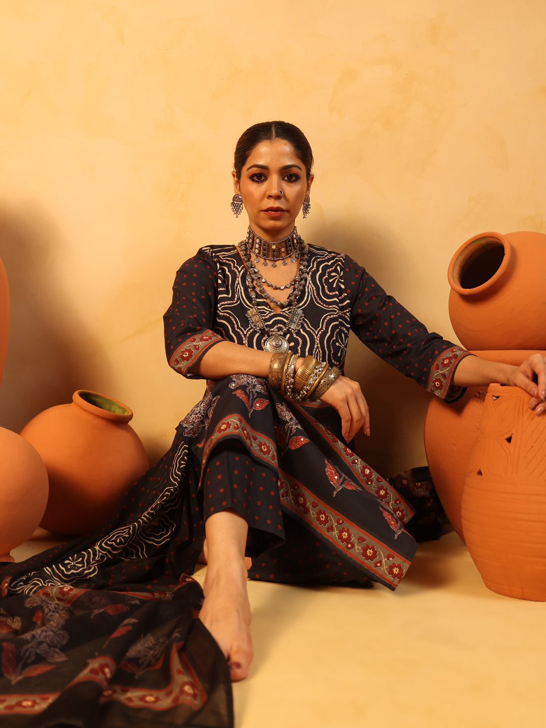 Vatika | Midnight Ajrakh Cotton Suit Set