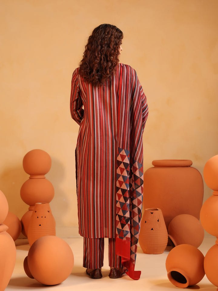 Vanya | Terracotta Ajrakh Stripes Suit Set