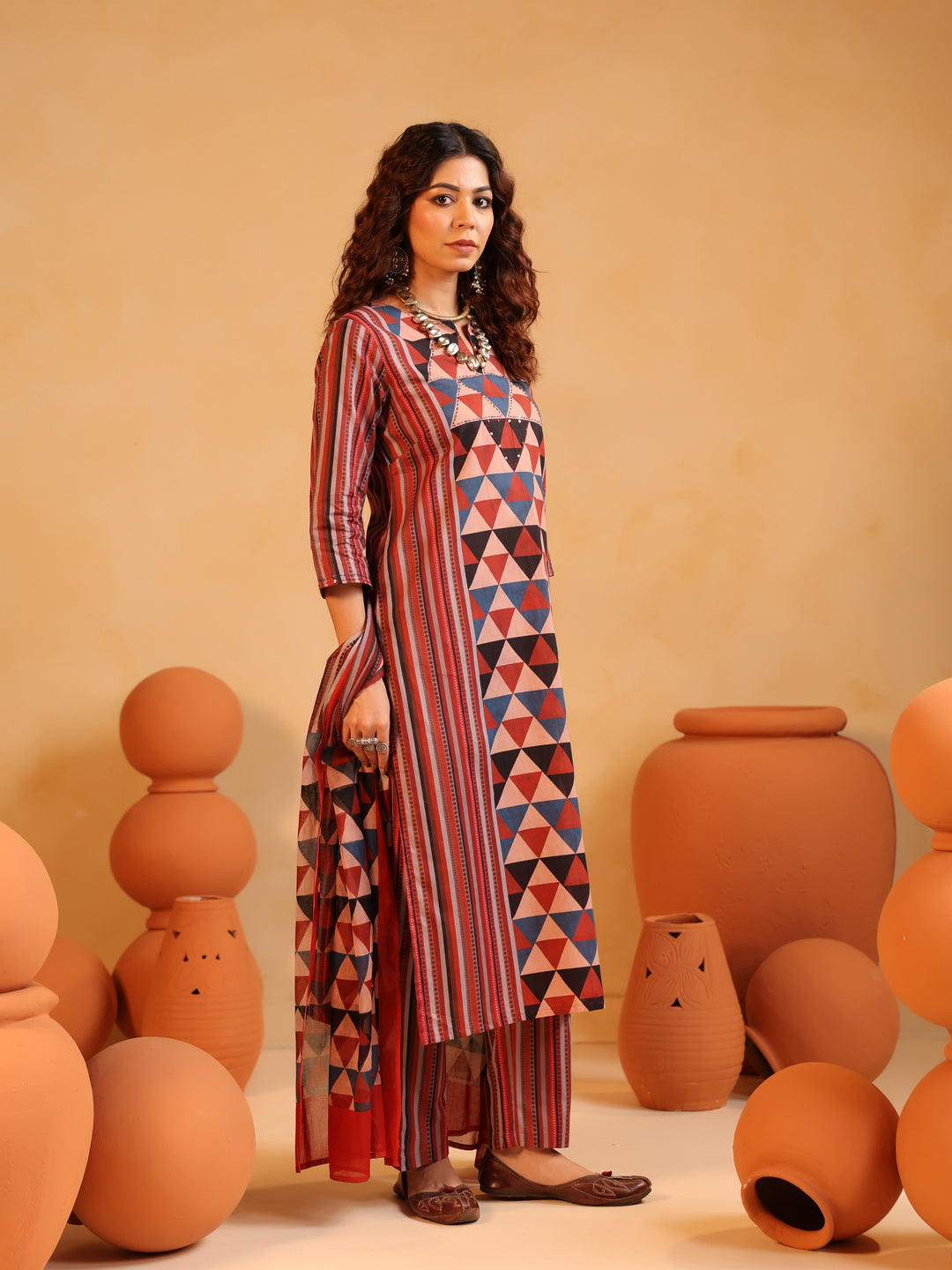 Vanya | Terracotta Ajrakh Stripes Suit Set