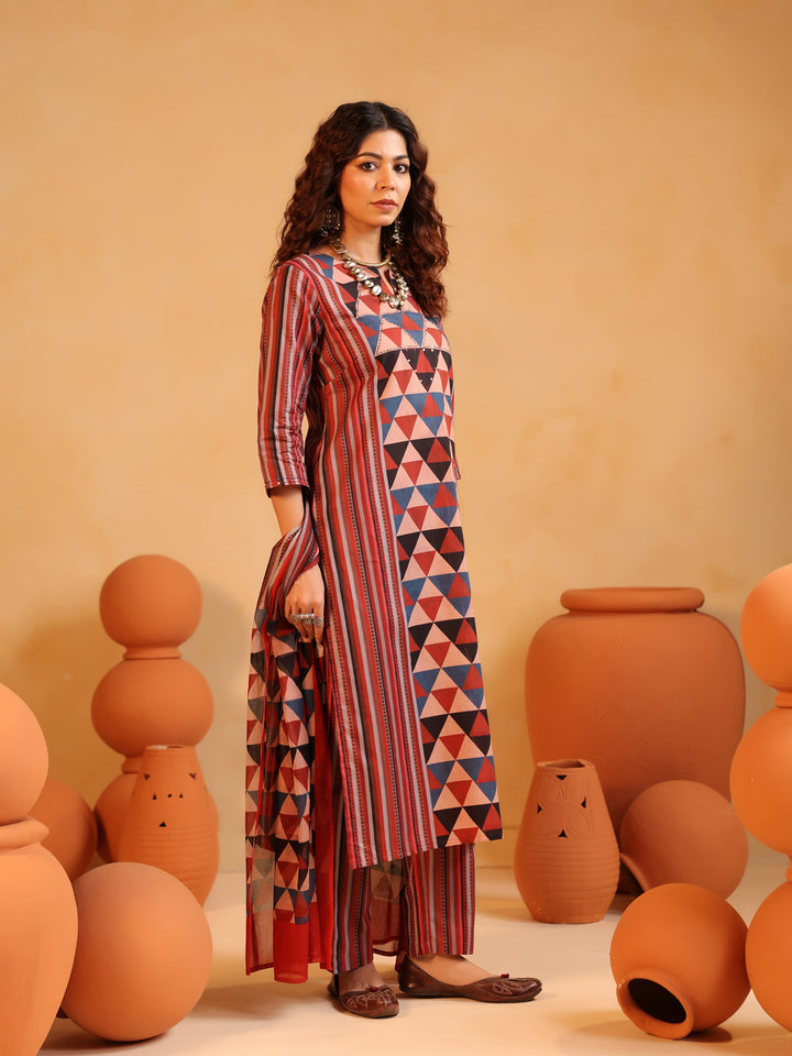 Vanya | Terracotta Ajrakh Stripes Suit Set