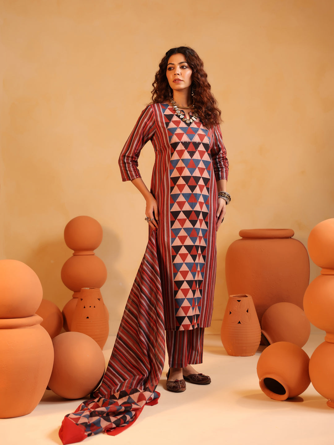 Vanya | Terracotta Ajrakh Stripes Suit Set