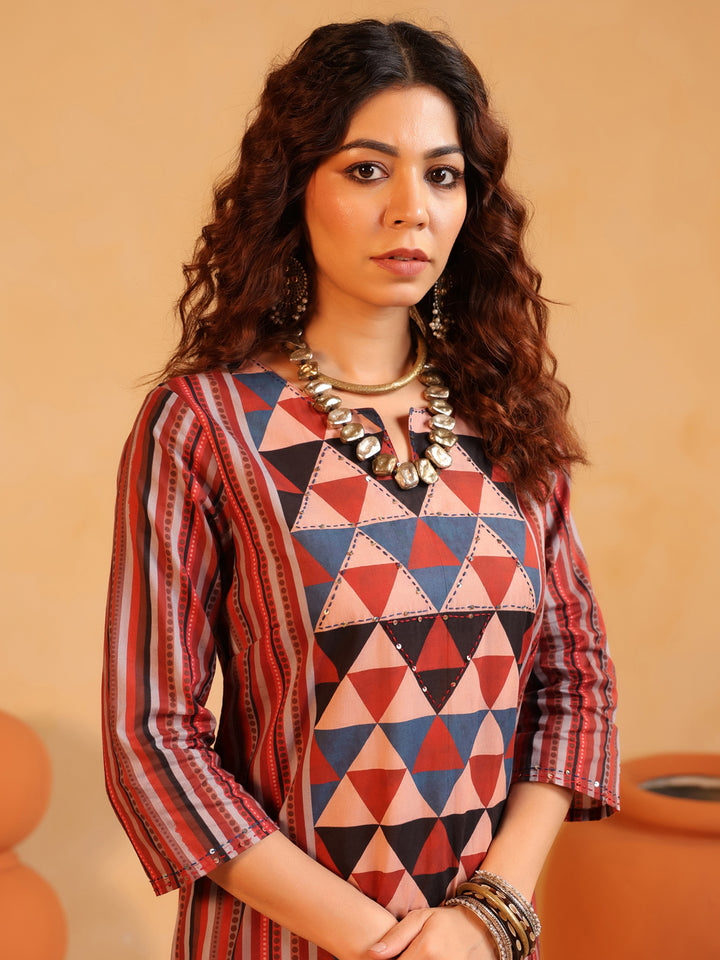 Vanya | Terracotta Ajrakh Stripes Suit Set