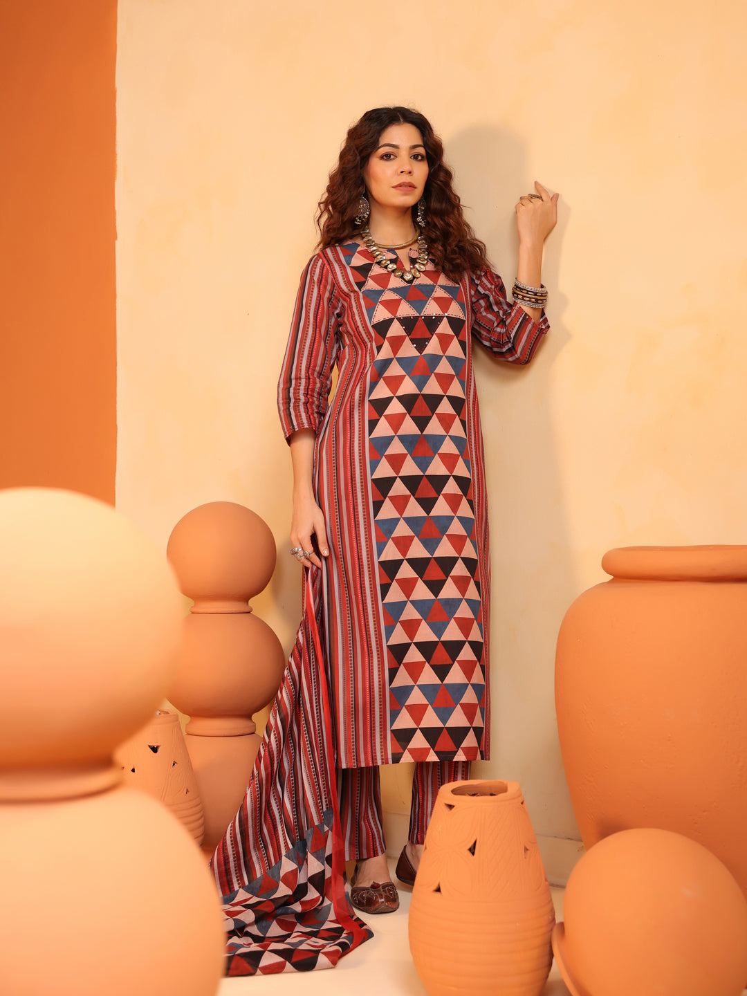 Vanya | Terracotta Ajrakh Stripes Suit Set