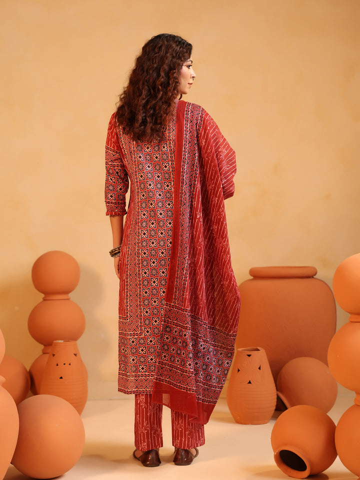Devina | Terracotta Ajrakh Suit Set