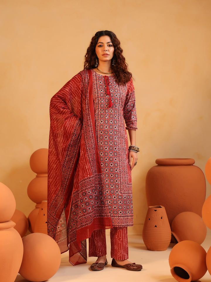 Devina | Terracotta Ajrakh Suit Set