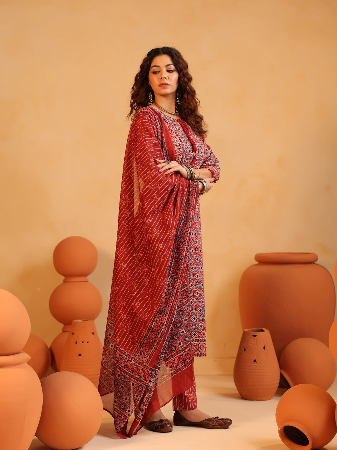 Devina | Terracotta Ajrakh Suit Set