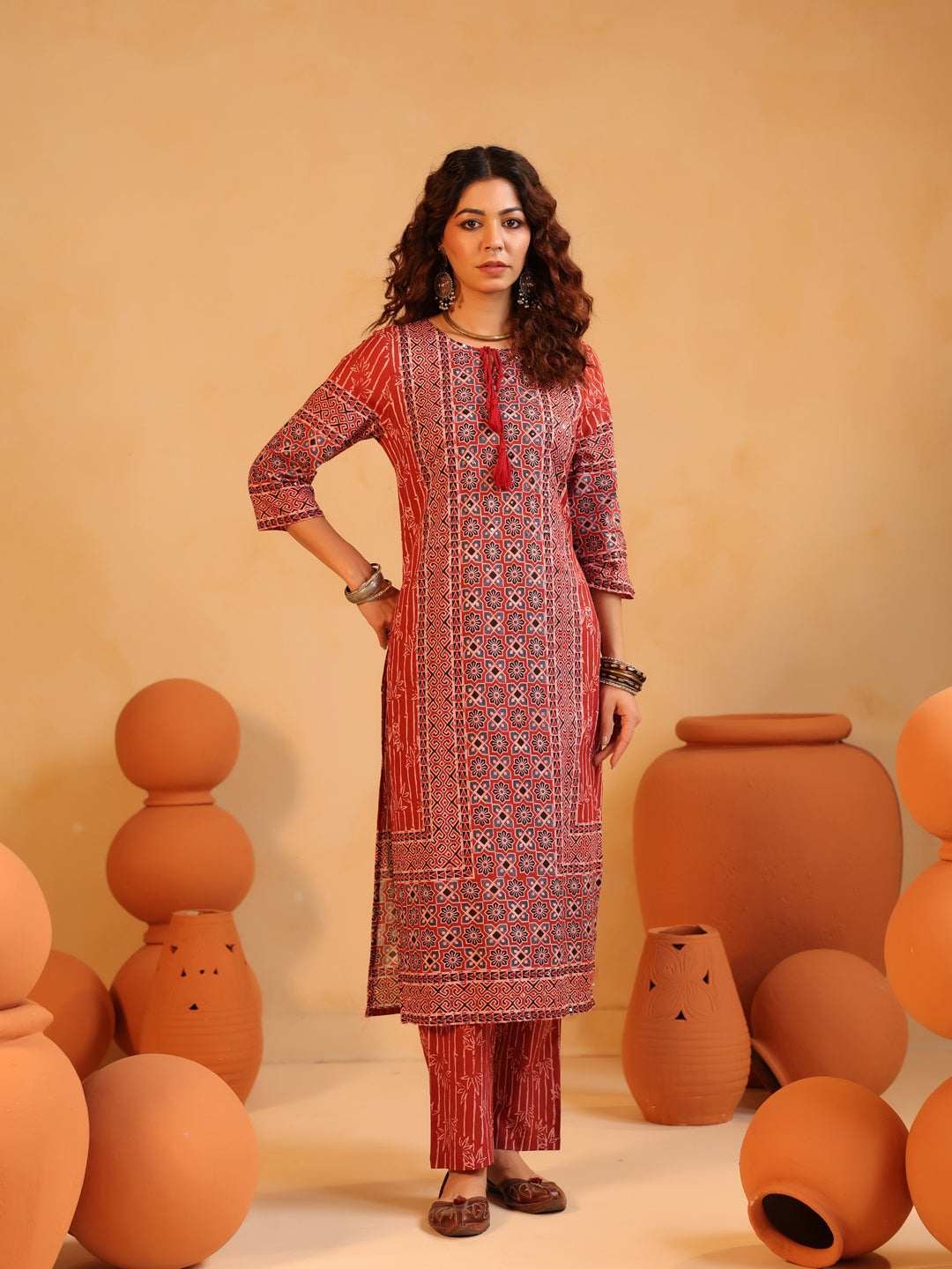 Devina | Terracotta Ajrakh Suit Set