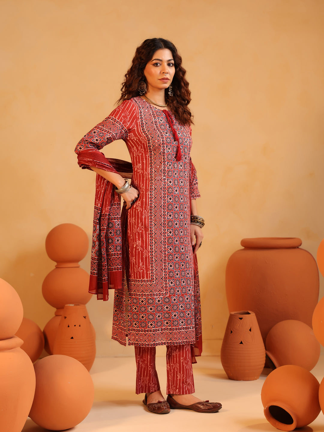 Devina | Terracotta Ajrakh Suit Set