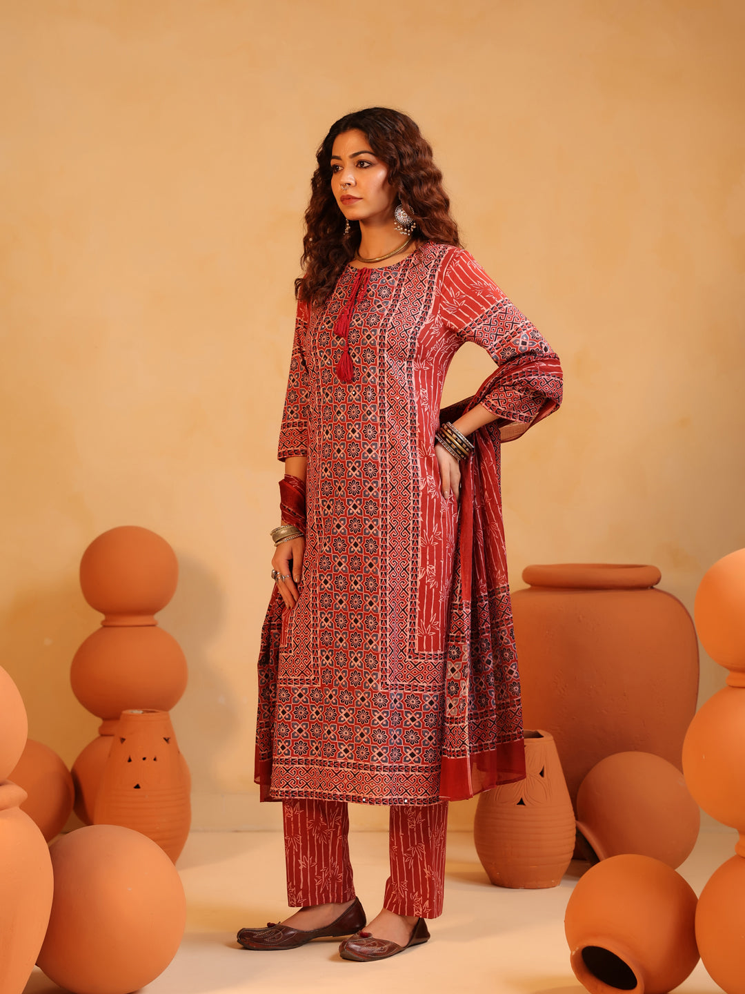 Devina | Terracotta Ajrakh Suit Set