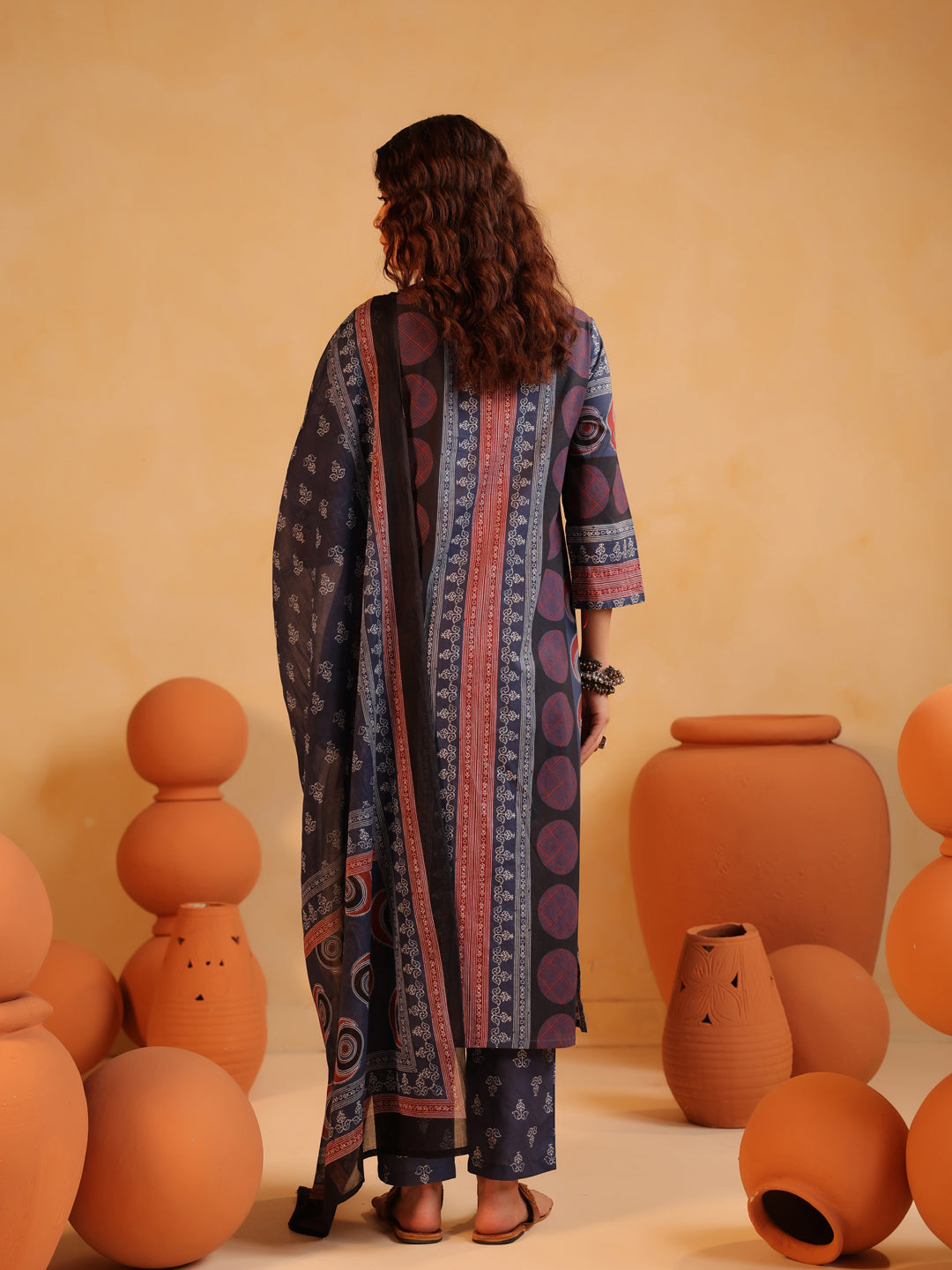 Gulmohar Neela | Deep Indigo Ajrakh Cotton Suit Set