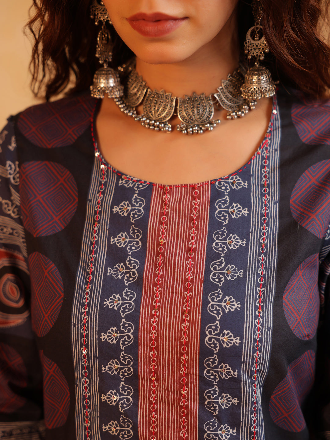 Gulmohar Neela | Deep Indigo Ajrakh Cotton Suit Set