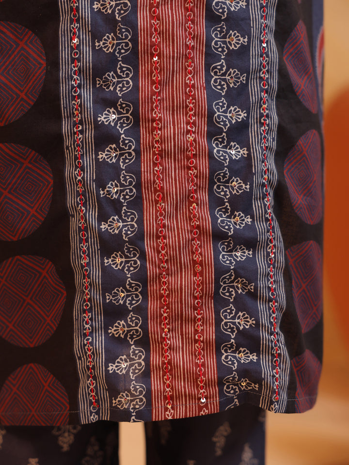 Gulmohar Neela | Deep Indigo Ajrakh Cotton Suit Set