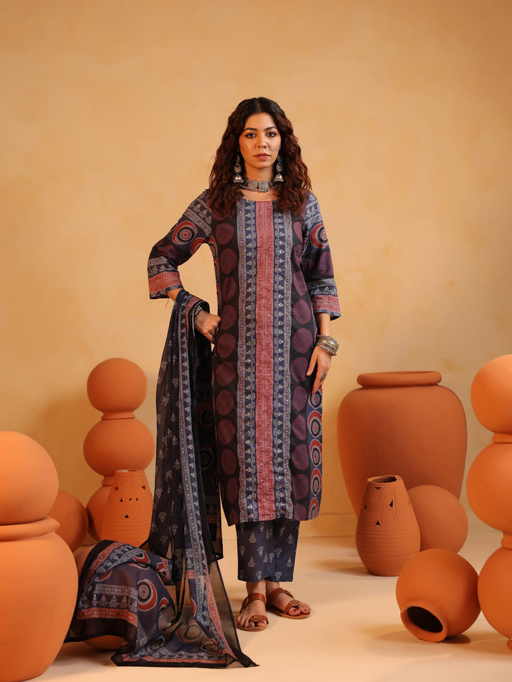 Gulmohar Neela | Deep Indigo Ajrakh Cotton Suit Set