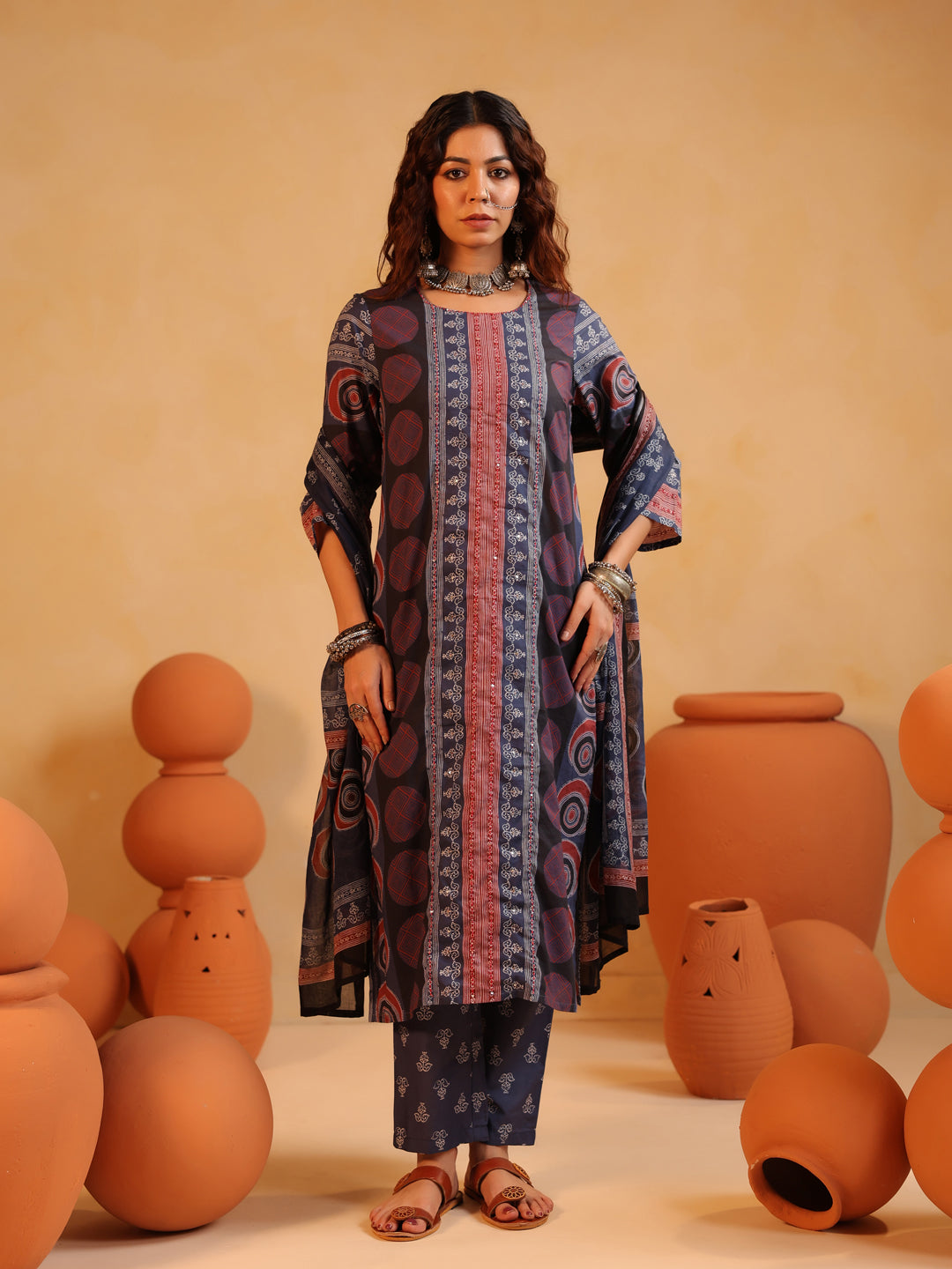 Gulmohar Neela | Deep Indigo Ajrakh Cotton Suit Set