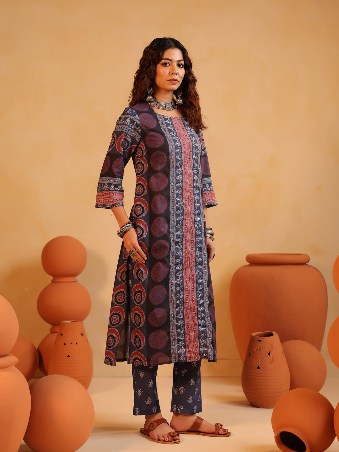 Gulmohar Neela | Deep Indigo Ajrakh Cotton Suit Set