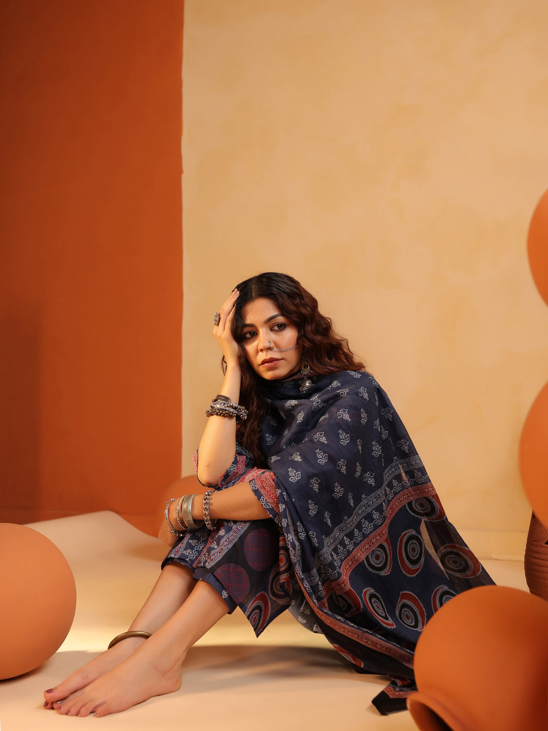 Gulmohar Neela | Deep Indigo Ajrakh Cotton Suit Set