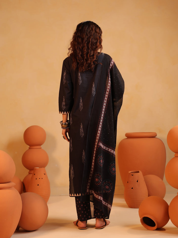 Ishya | Kohl Black Ajrakh Suit Set