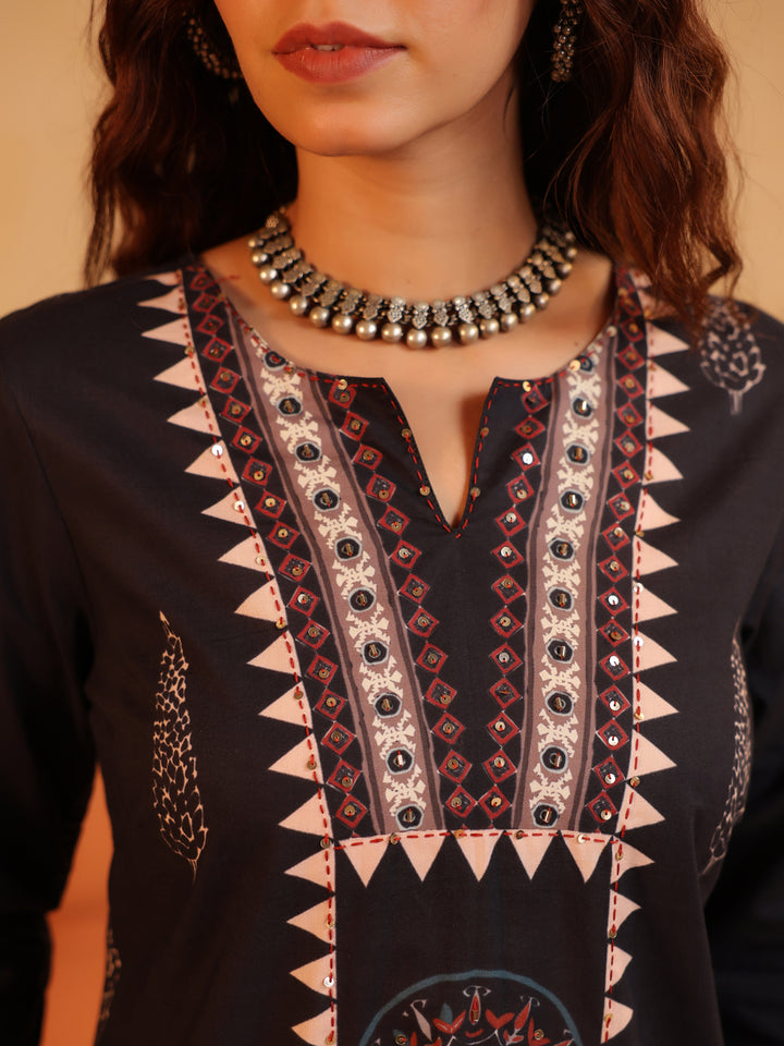 Ishya | Kohl Black Ajrakh Suit Set