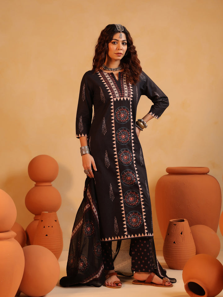 Ishya | Kohl Black Ajrakh Suit Set