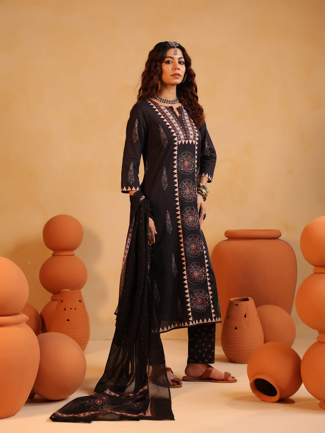 Ishya | Kohl Black Ajrakh Suit Set