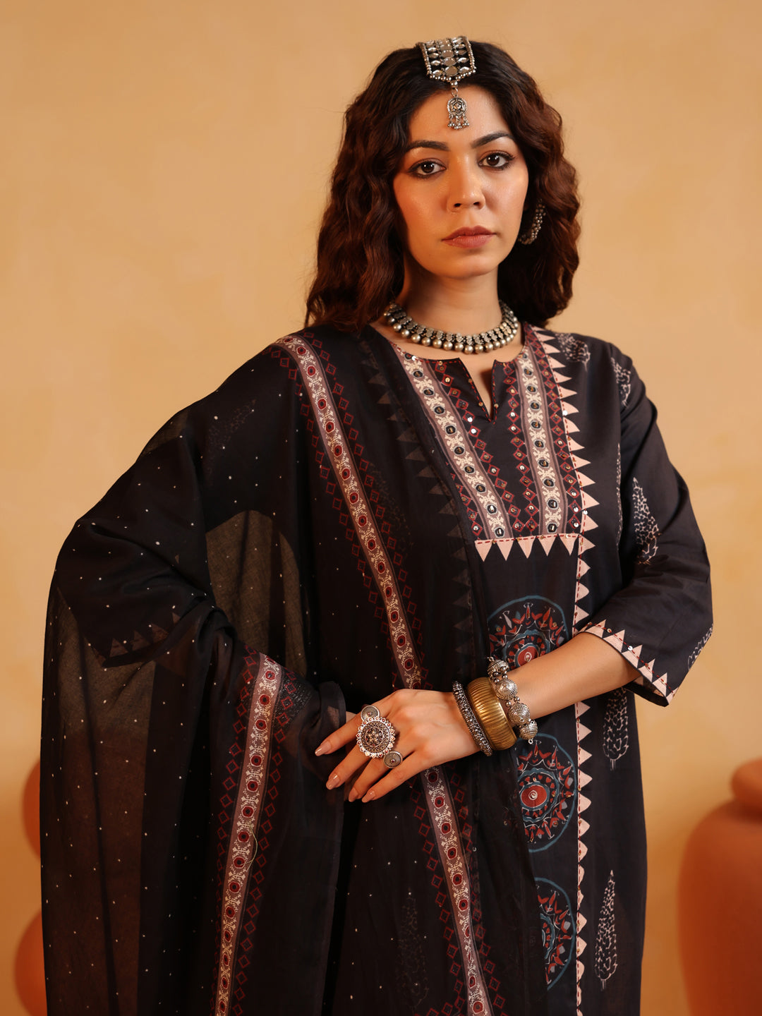 Ishya | Kohl Black Ajrakh Suit Set
