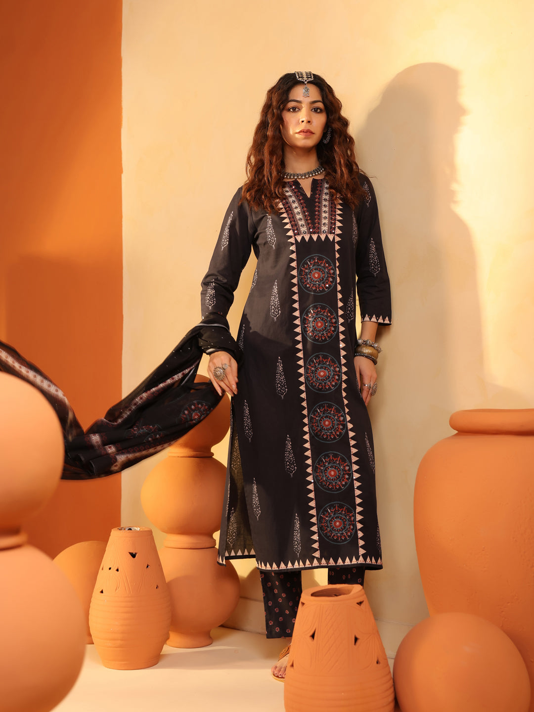 Ishya | Kohl Black Ajrakh Suit Set