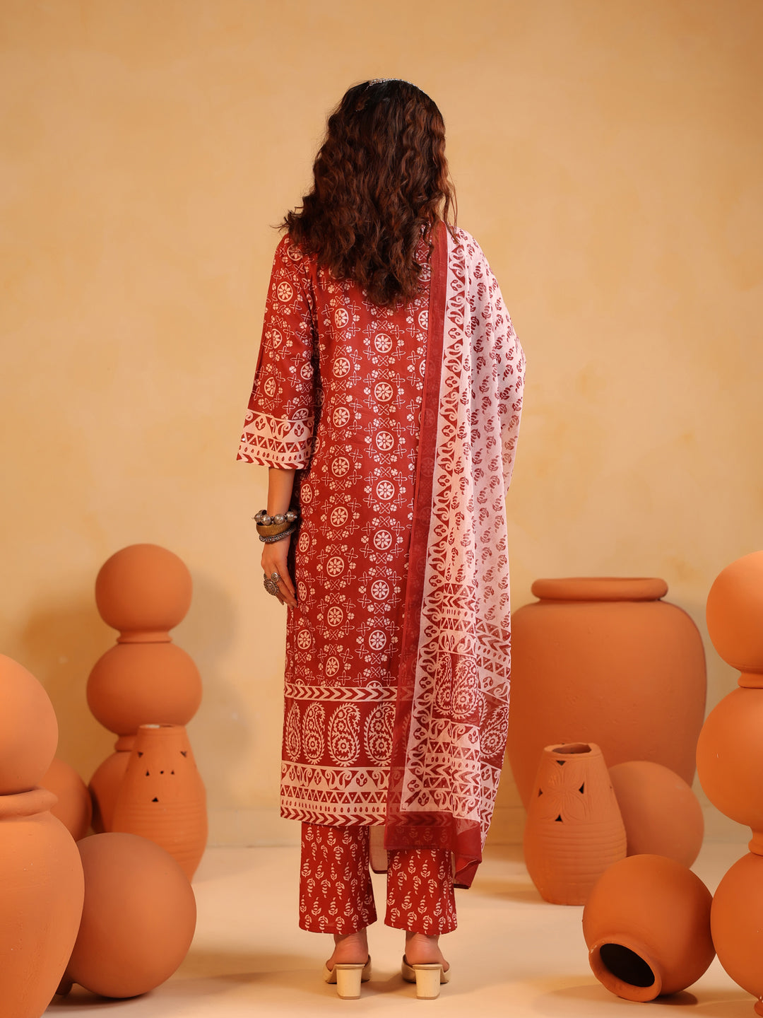 Sitara | Terracotta Ajrakh Motif Suit Set