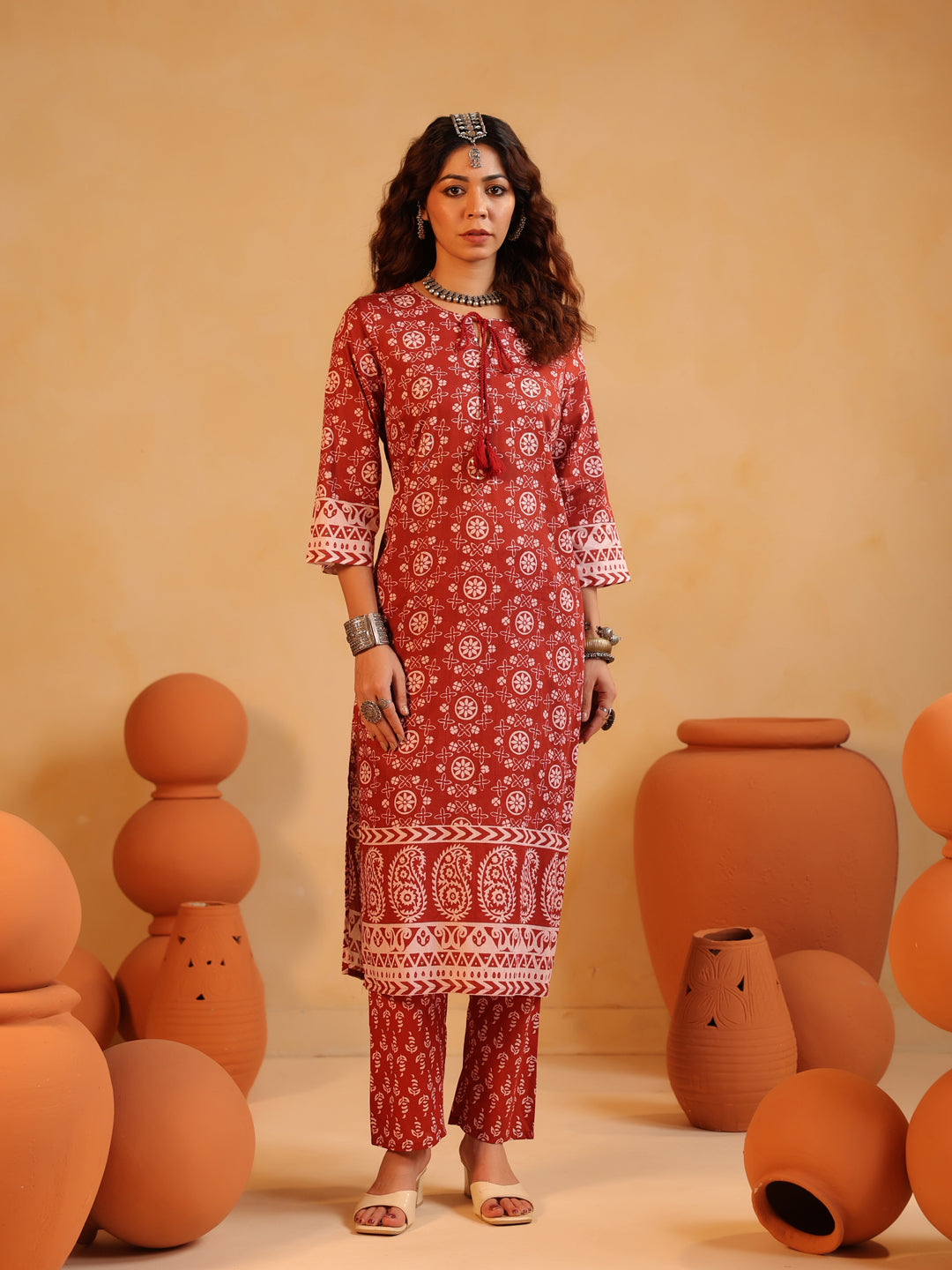 Sitara | Terracotta Ajrakh Motif Suit Set