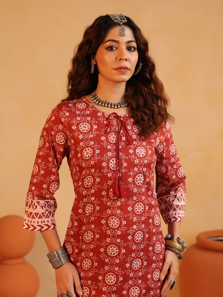 Sitara | Terracotta Ajrakh Motif Suit Set