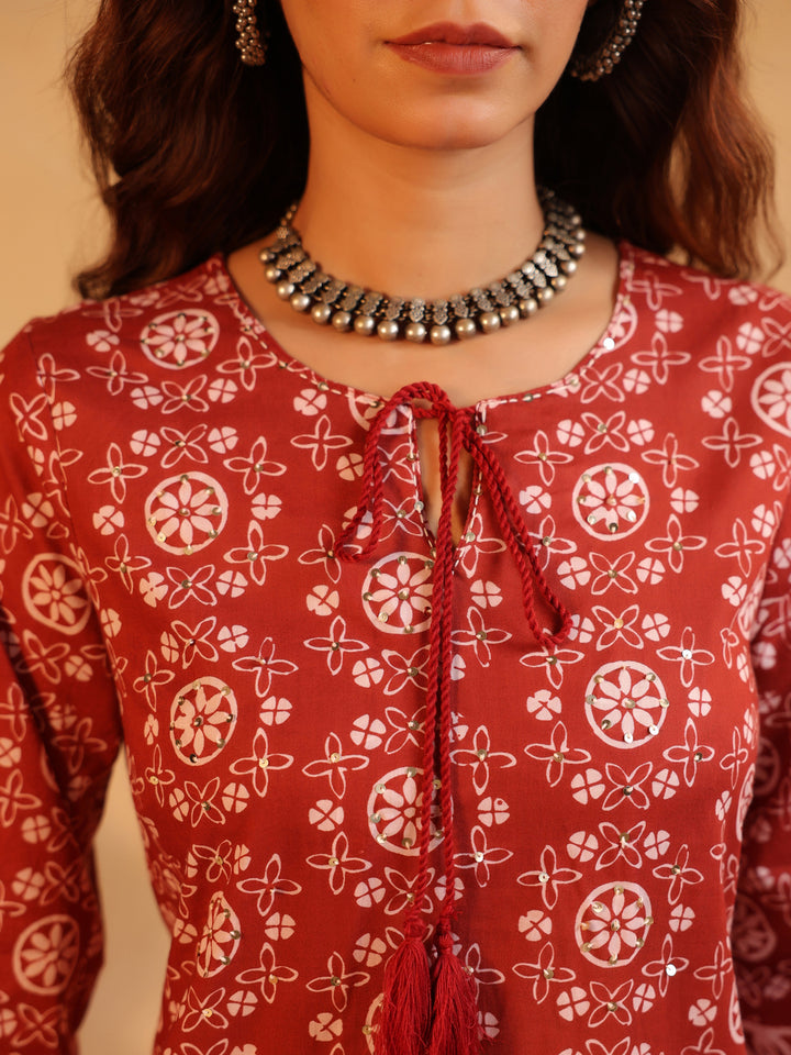 Sitara | Terracotta Ajrakh Motif Suit Set