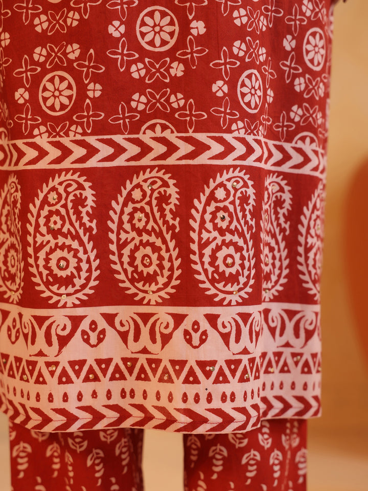 Sitara | Terracotta Ajrakh Motif Suit Set