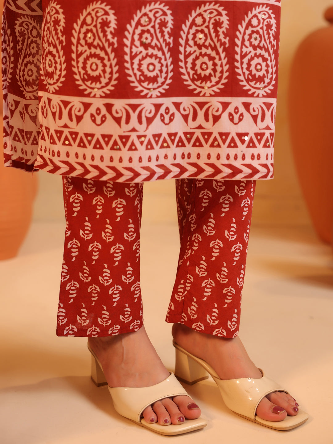 Sitara | Terracotta Ajrakh Motif Suit Set