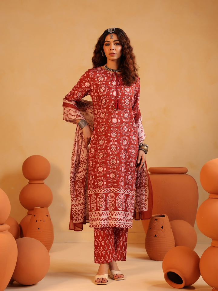 Sitara | Terracotta Ajrakh Motif Suit Set