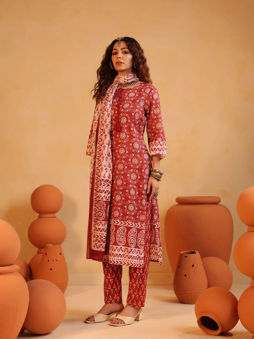 Sitara | Terracotta Ajrakh Motif Suit Set