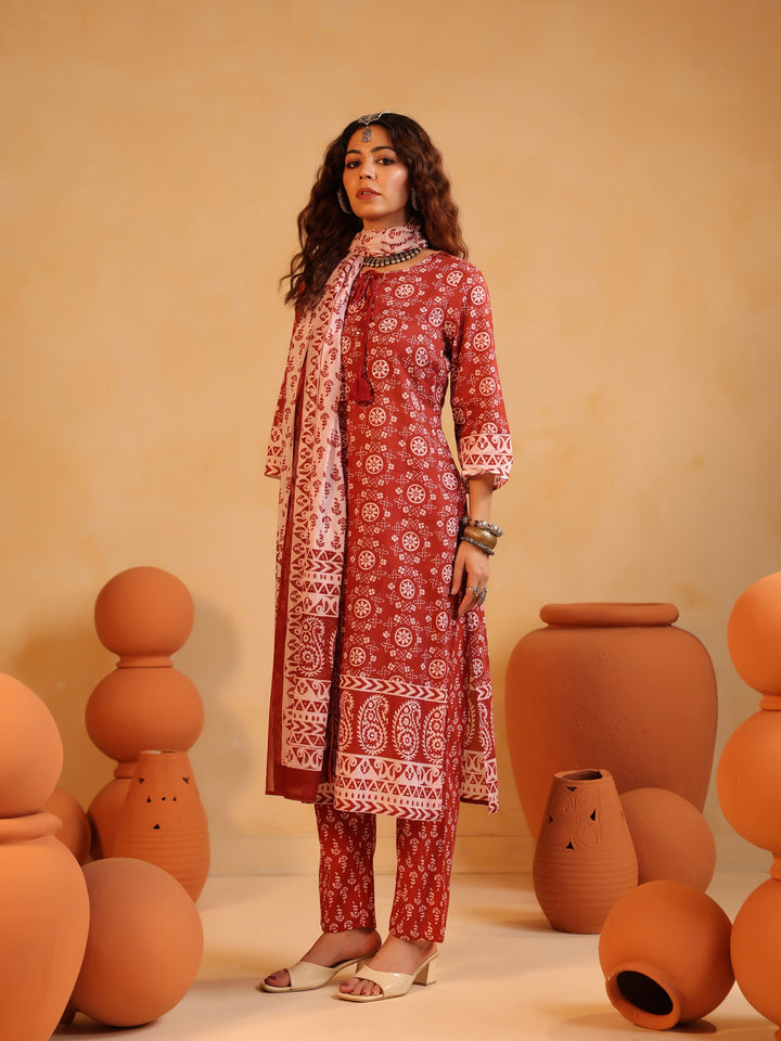 Sitara | Terracotta Ajrakh Motif Suit Set