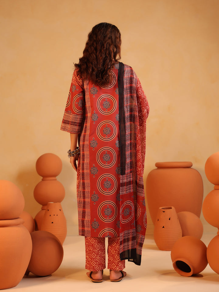 Surkh Abha Ajrakh Suit Set