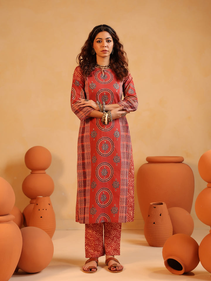 Surkh Abha Ajrakh Suit Set