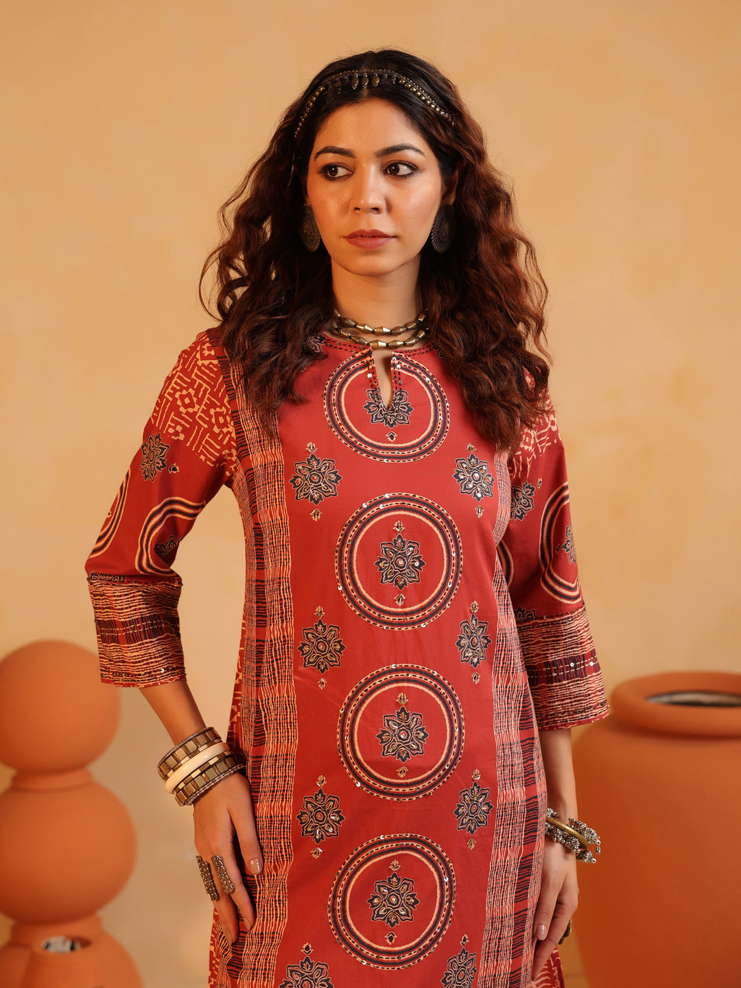 Surkh Abha Ajrakh Suit Set