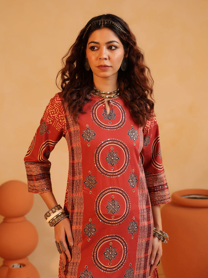 Surkh Abha Ajrakh Suit Set