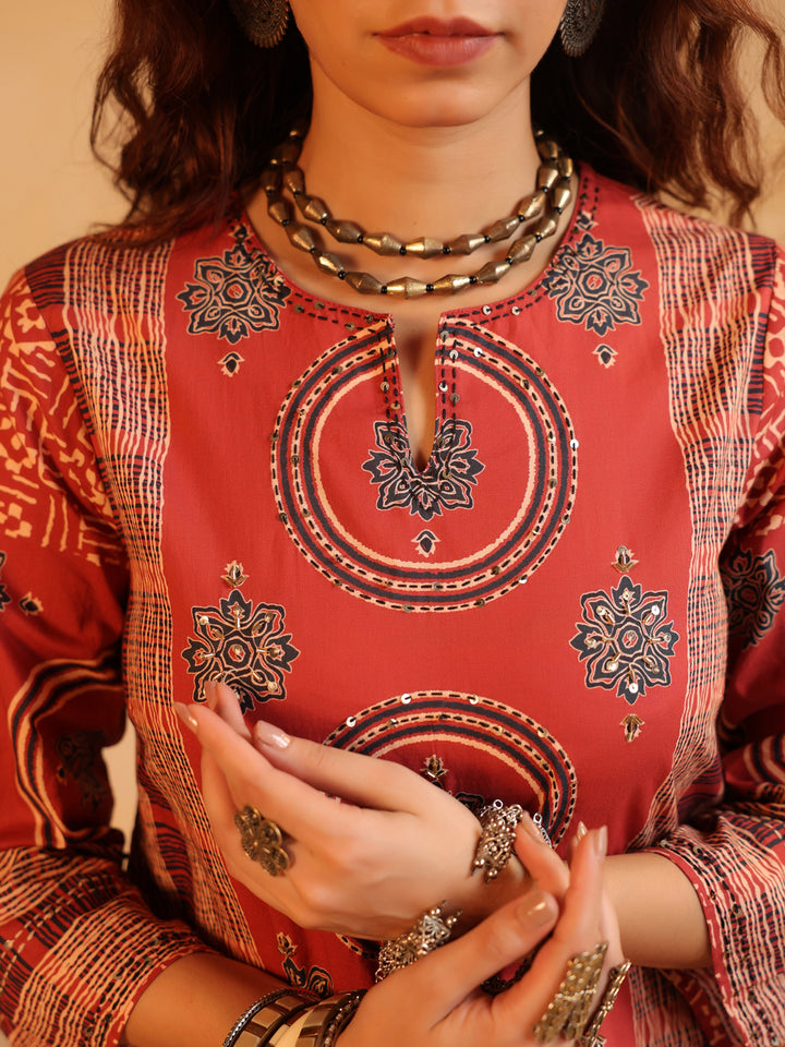 Surkh Abha Ajrakh Suit Set