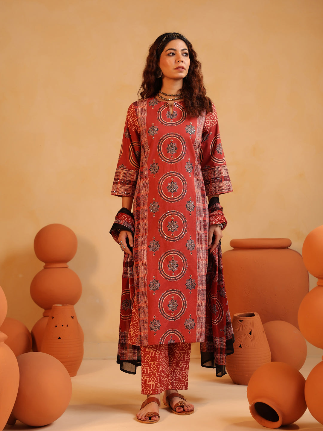 Surkh Abha Ajrakh Suit Set