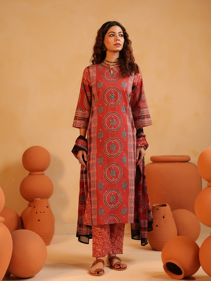 Surkh Abha Ajrakh Suit Set