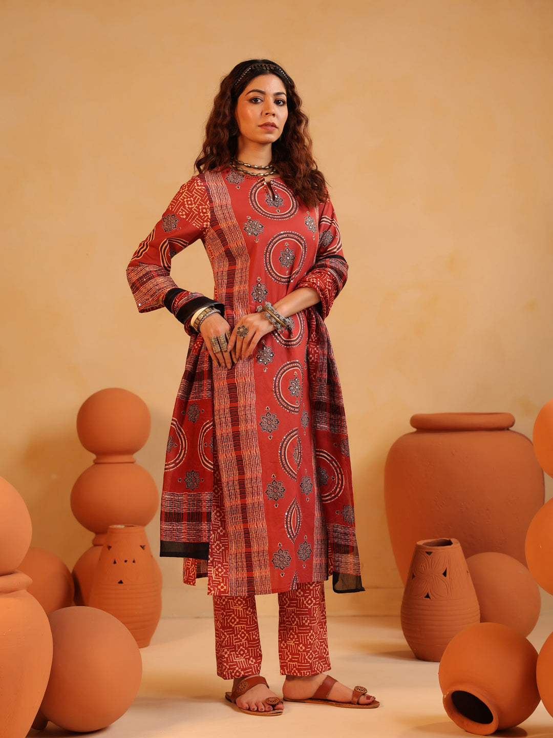 Surkh Abha Ajrakh Suit Set